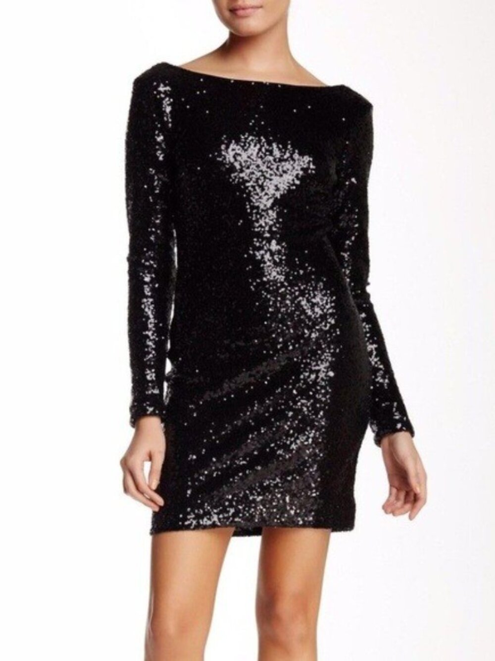DRESS THE POPULATION Kelly Black Sequin Mini Dress Zipper Back Size XS